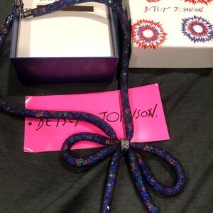 Betsey Johnson Blue & Gunmetal Bow necklace
